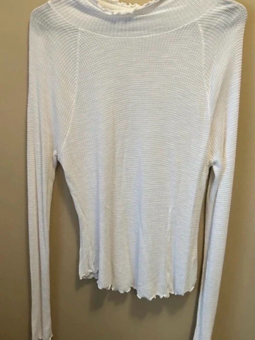 Free People Soft White Waffle Knit Long Sleeve Top
